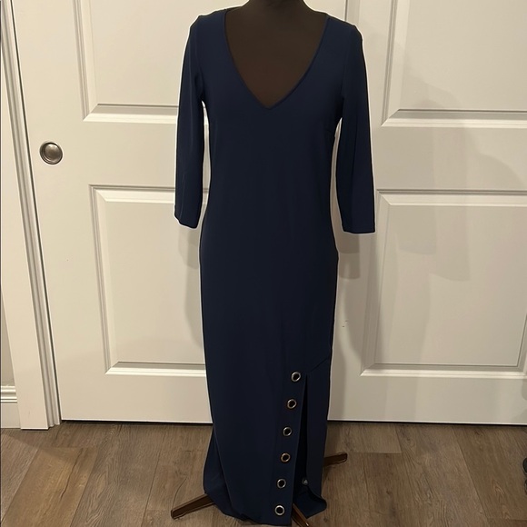 Boston Proper Beyond Travel Navy Blue Sheath V Neck Grommet Dress Size Small - Picture 2 of 15
